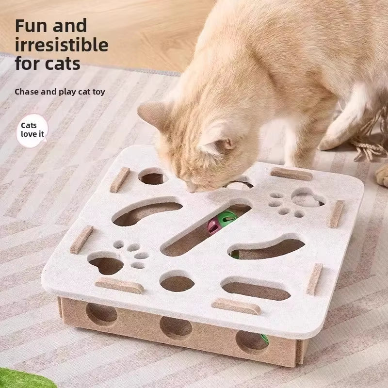 Felt Cat Puzzle Box - Interactive Exercise Toy with Ball for Indoor Cats