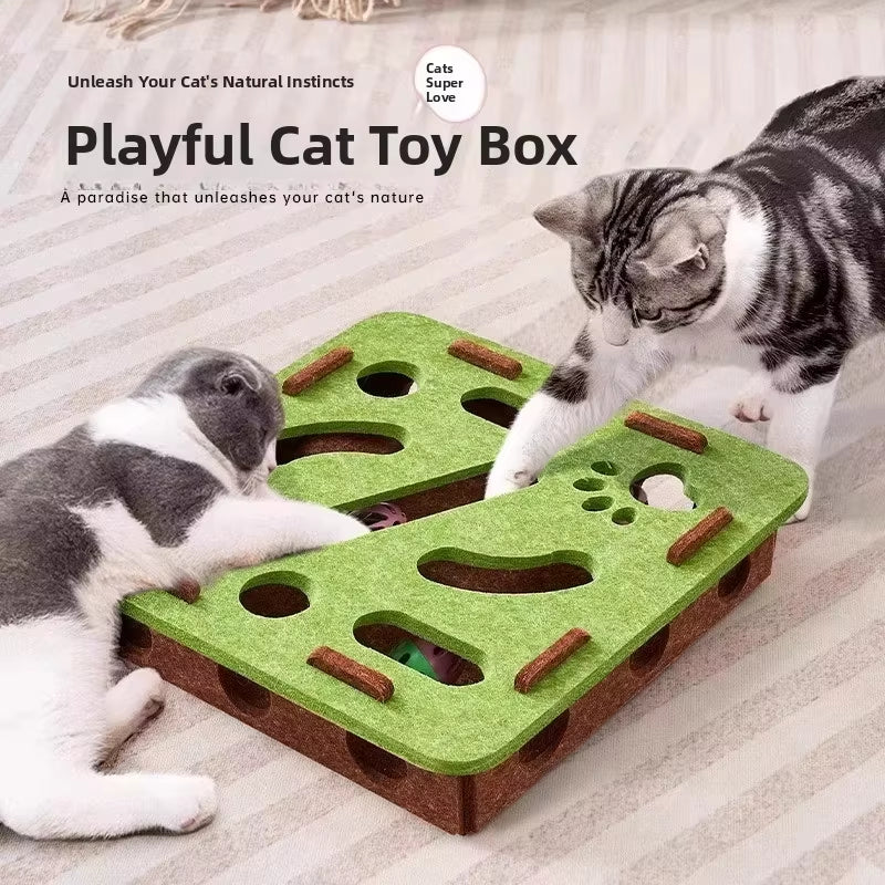 Felt Cat Puzzle Box - Interactive Exercise Toy with Ball for Indoor Cats