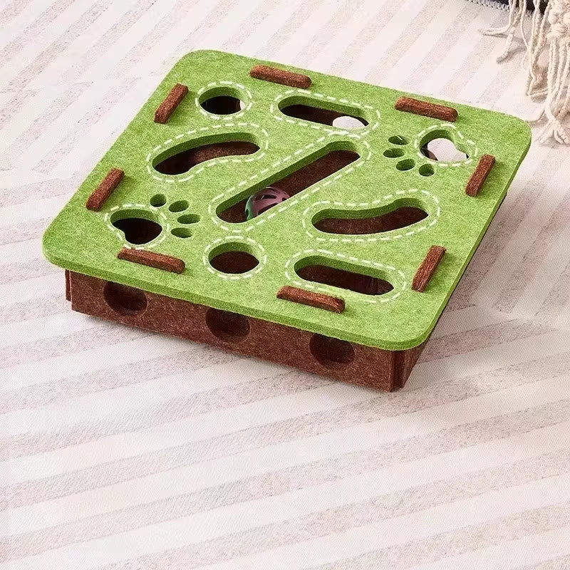 Felt Cat Puzzle Box - Interactive Exercise Toy with Ball for Indoor Cats